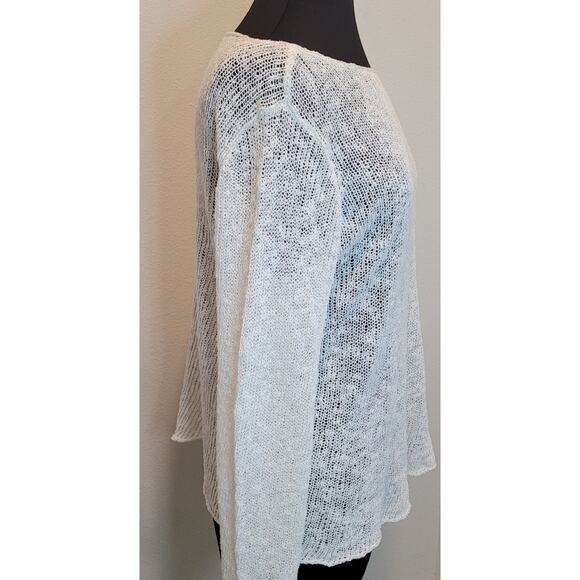 Eileen Fisher Linen Cotton Slub Boat Neck Bell Sleeve Sweater Oyster Gray L - Picture 3 of 7